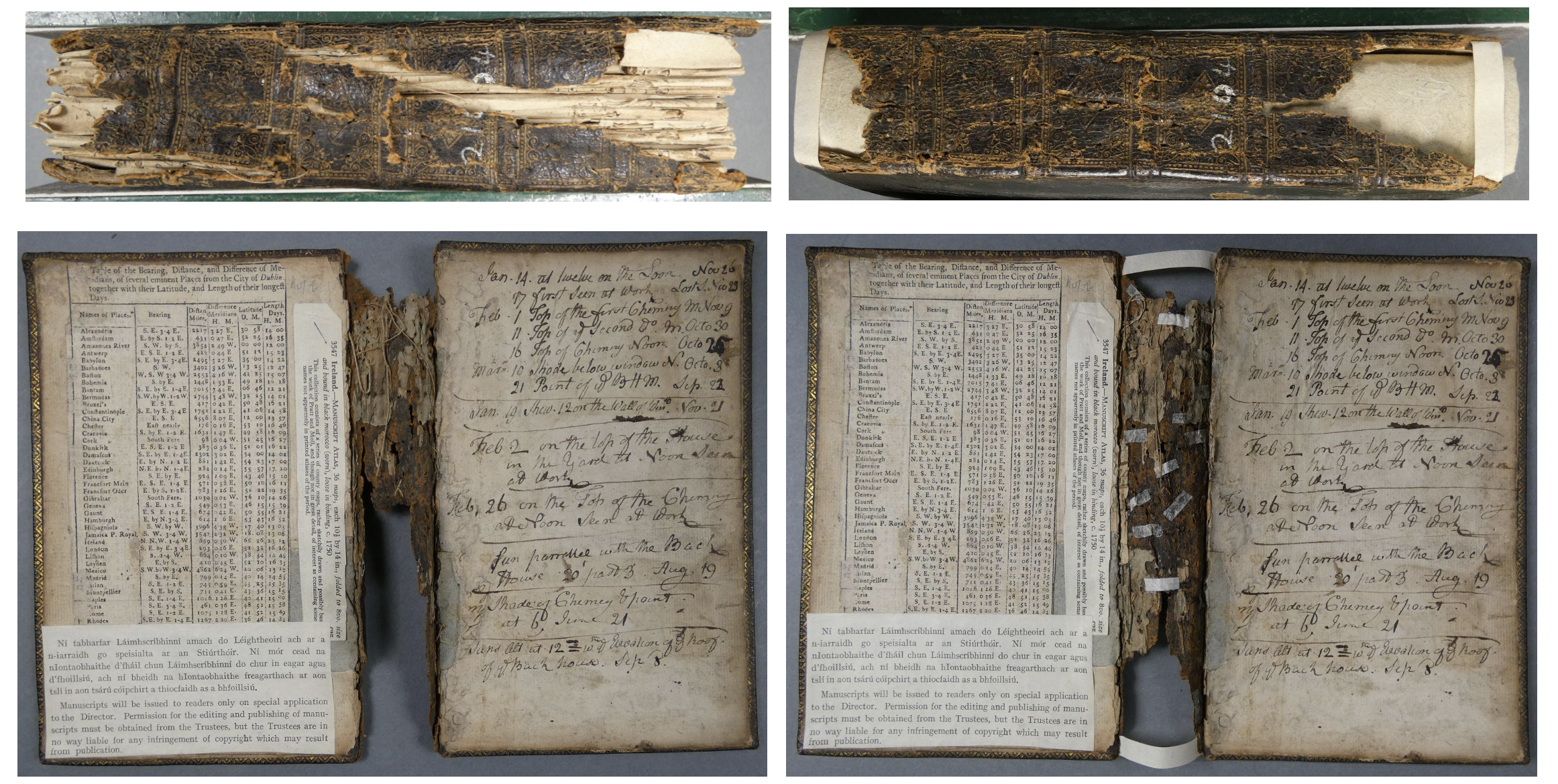 MS 2104, leather cover before and after treatments © NLI/Nina de Angelis