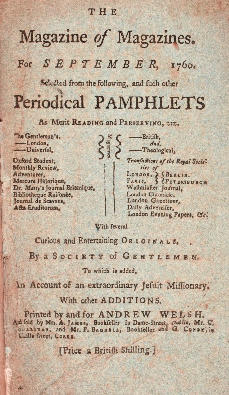 Title page from Magazine of Magazines, September 1760. NLI call no. J 05