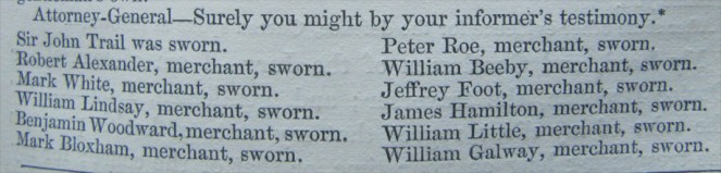 The jury in the Drennan trial for seditious libel, 25 July 1794 from The Speeches of the Right Honourable John Philpot Curran, p. 221. NLI ref. J 825