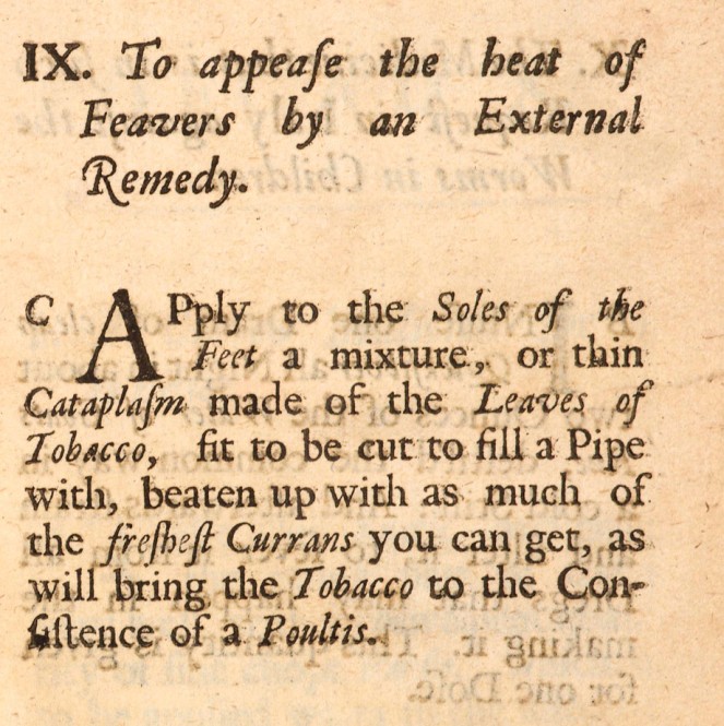 To appease the heat of Feavers from Medicinal Experiments by the Honorable R. Boyle, Esq; Fellow of the Royal Society, London, 1692. NLI ref. LO 4365