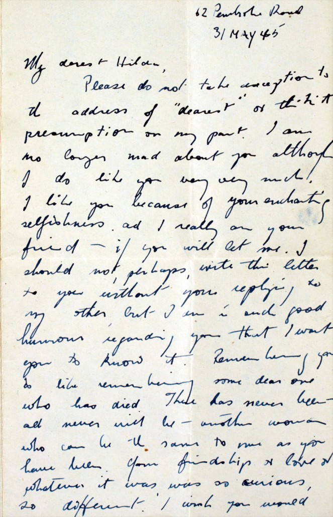 Love letter from poet Patrick Kavanagh to medical student Hilda Moriarty, 31 May 1945. NLI ref.: Ms. 46,868
