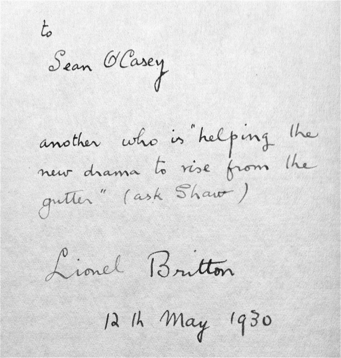 Lionel Britton dedication, 12th May 1930. NLI ref.: LO 11025