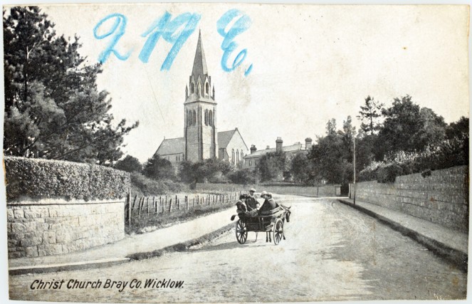 Nice view of Christ Church, Bray with people staring back at the camera. Photography may have been a novelty for them. (Lawrence Postcard Series)