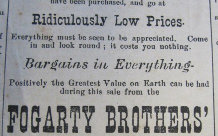 Appallingly and Ridiculously Low Prices from Fogarty Brothers, Nenagh News, 25 January 1896
