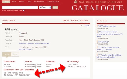 Our staff are now checking in issues of journals and periodicals online as we receive them, e.g. the most recent issue of the RTE Guide is already showing on our catalogue...